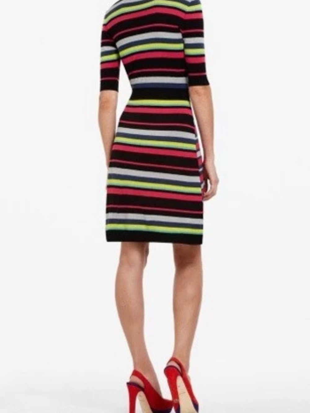 BCBGMaxAzria Striped Wrap Midi Dress in Pink, Yellow & Black - Picture 2 of 7